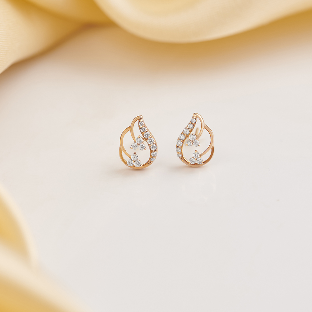 Leafy Trifecta Diamond Stud Earrings