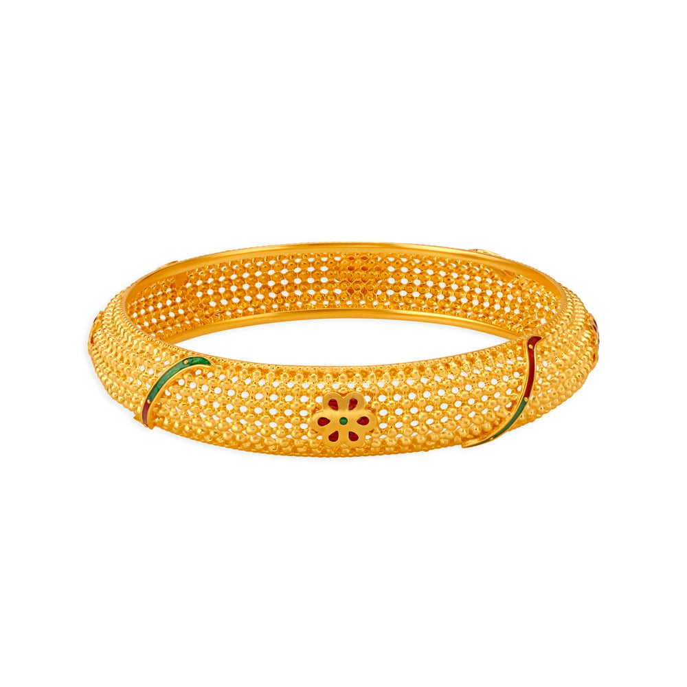 Ravishing Sheet Work Floral Motif Gold Bangle,,hi-res image number null