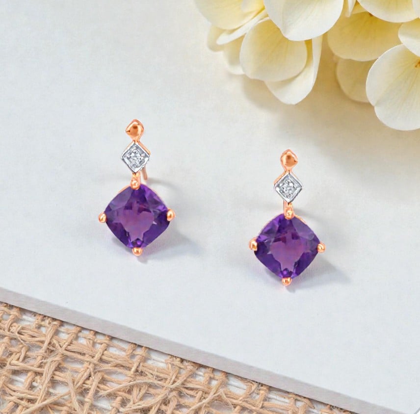Amethyst Glint Diamond Stud Earrings,,hi-res image number null