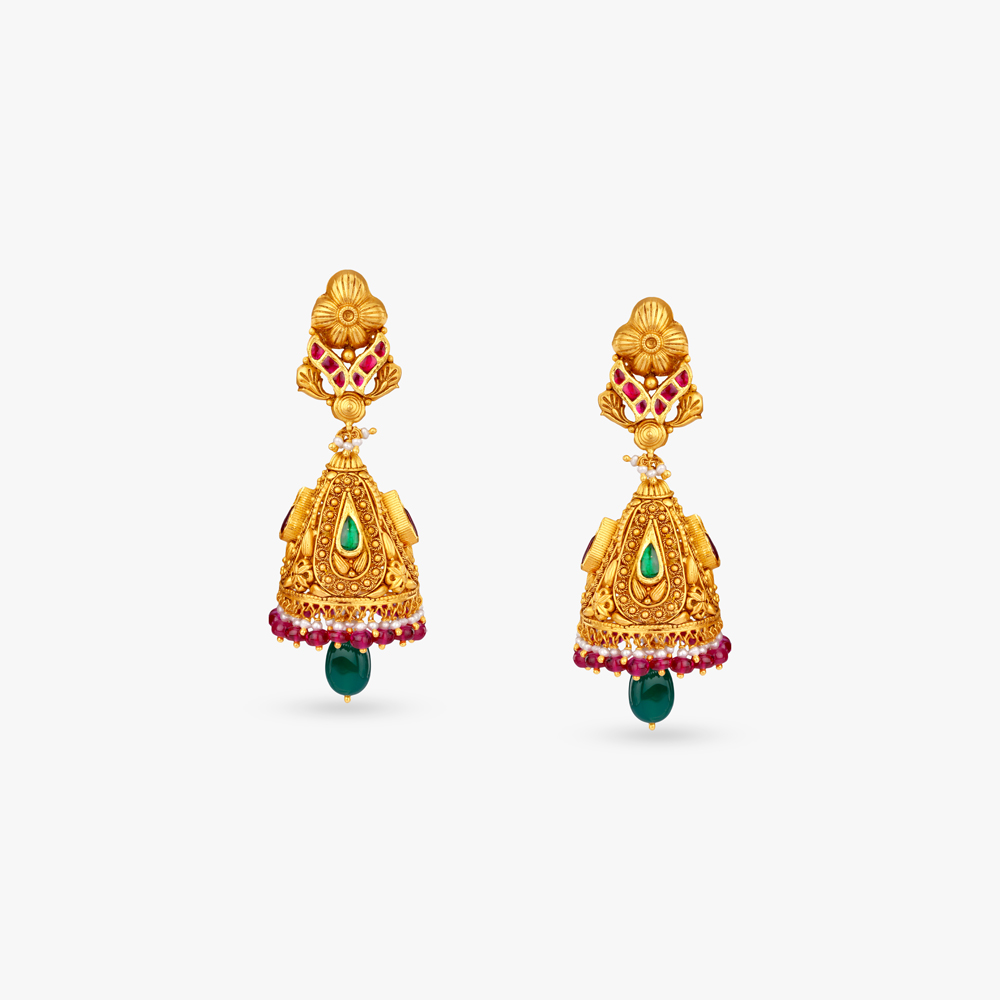 Floral Cascade Gold Jhumka Earrings,,hi-res image number null