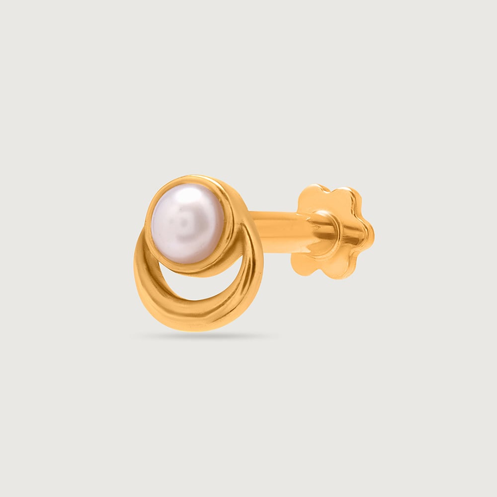 14KT Yellow Gold Pearl Nose Pin,,hi-res image number null