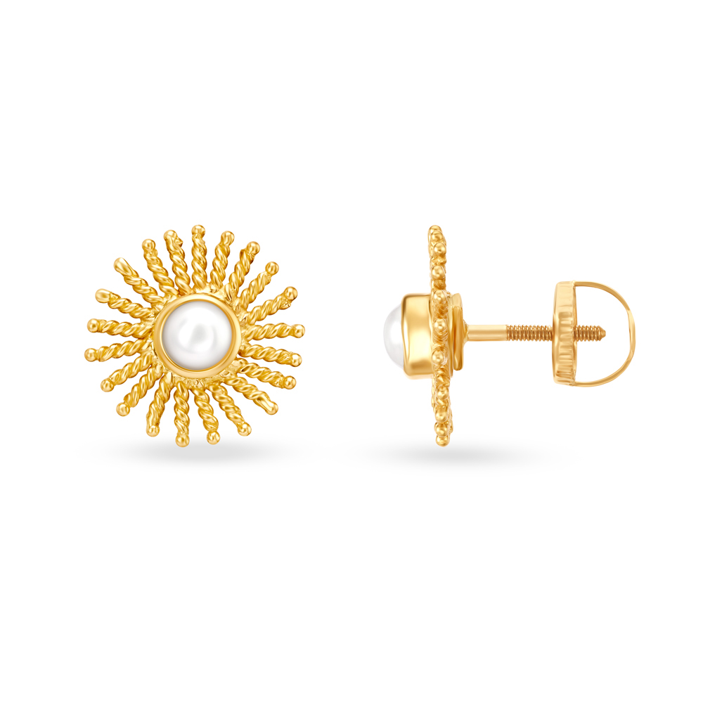 Radiant Sun Gold Stud Earrings with Pearl,,hi-res image number null
