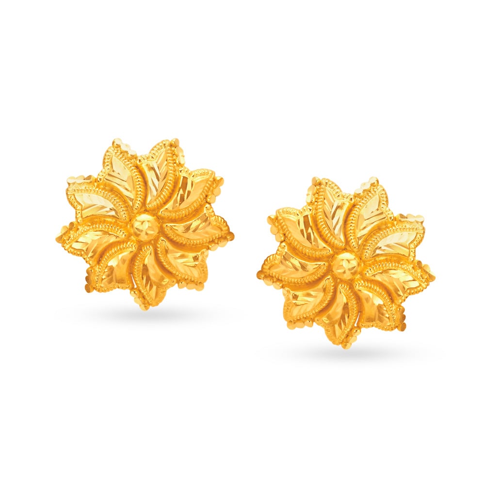 Opulent Floral Gold Stud Earrings