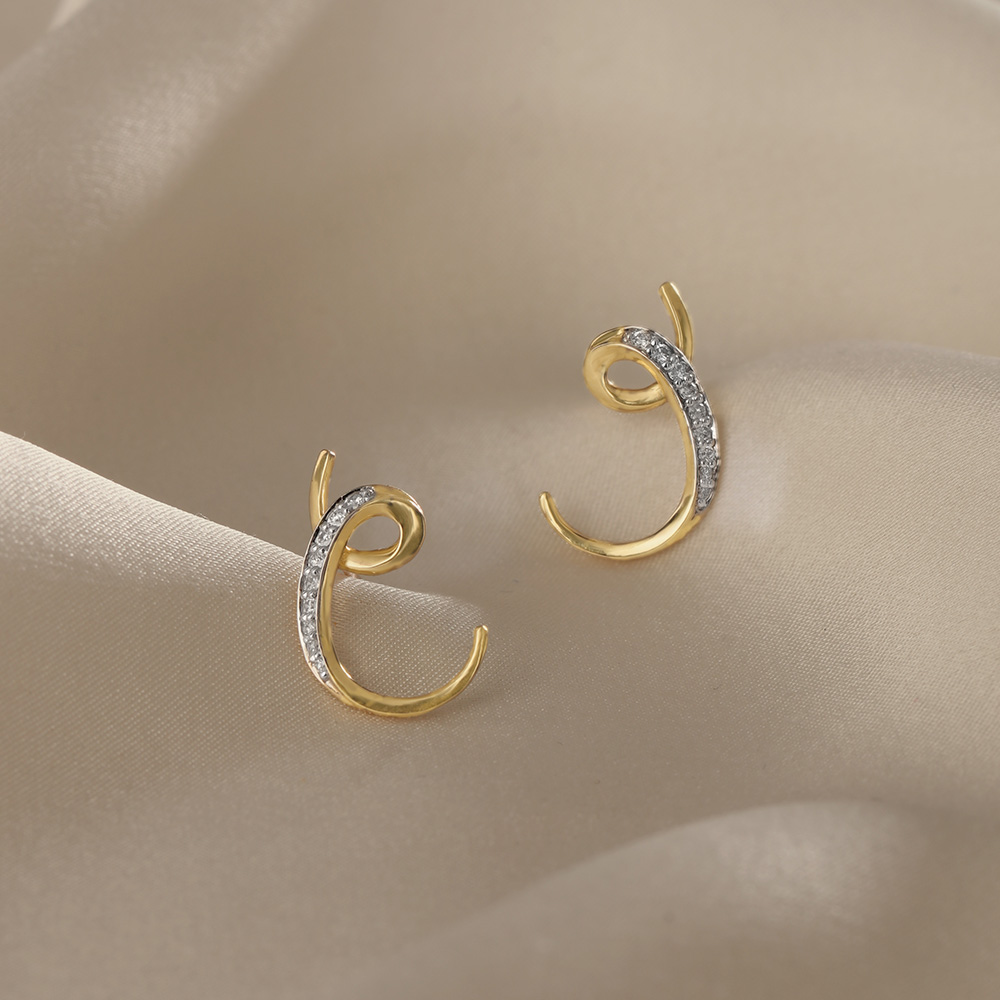 Ethereal Curves 14 Kt Gold & Diamond Hoop Earrings,,hi-res image number null
