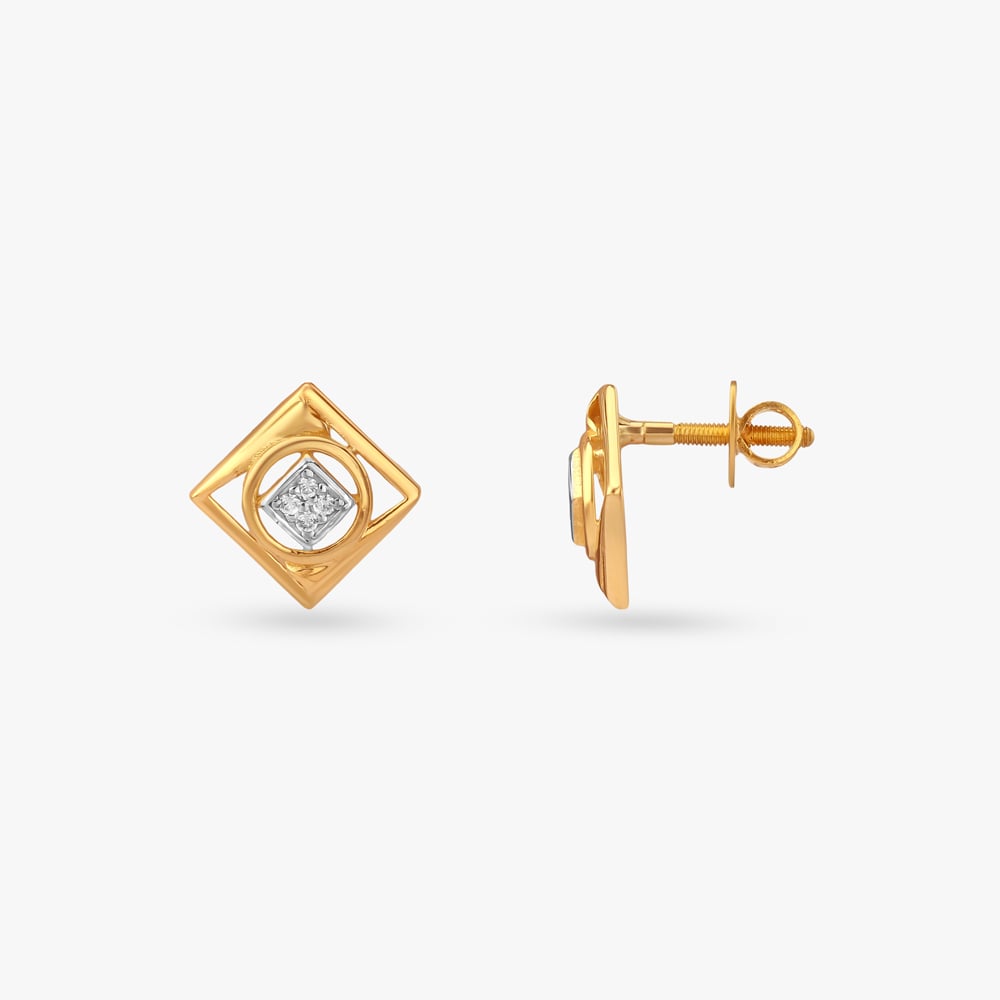 Square Halo Gold Stud Earrings,,hi-res image number null