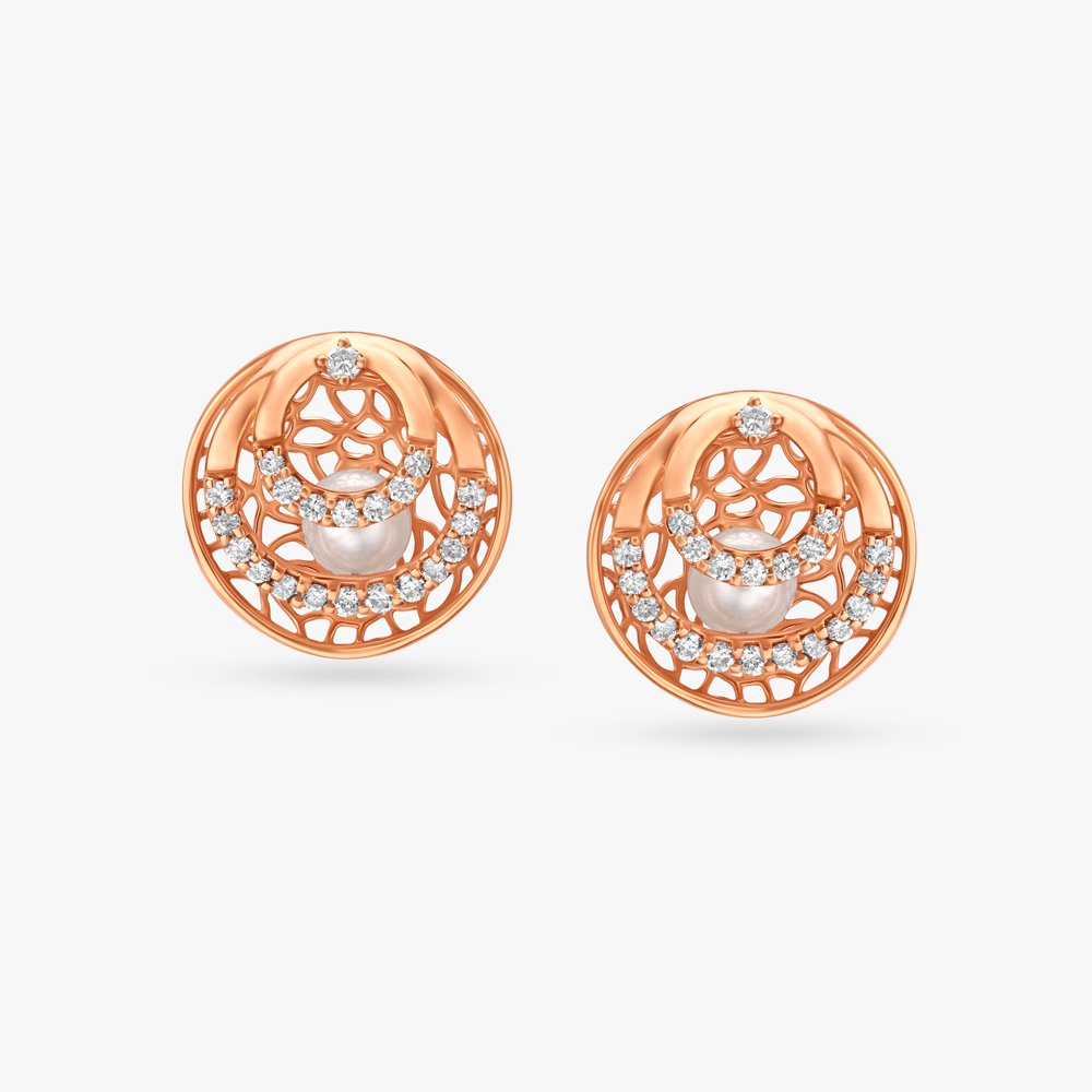 Dazzling Pearl and Diamond Stud Earrings,,hi-res image number null