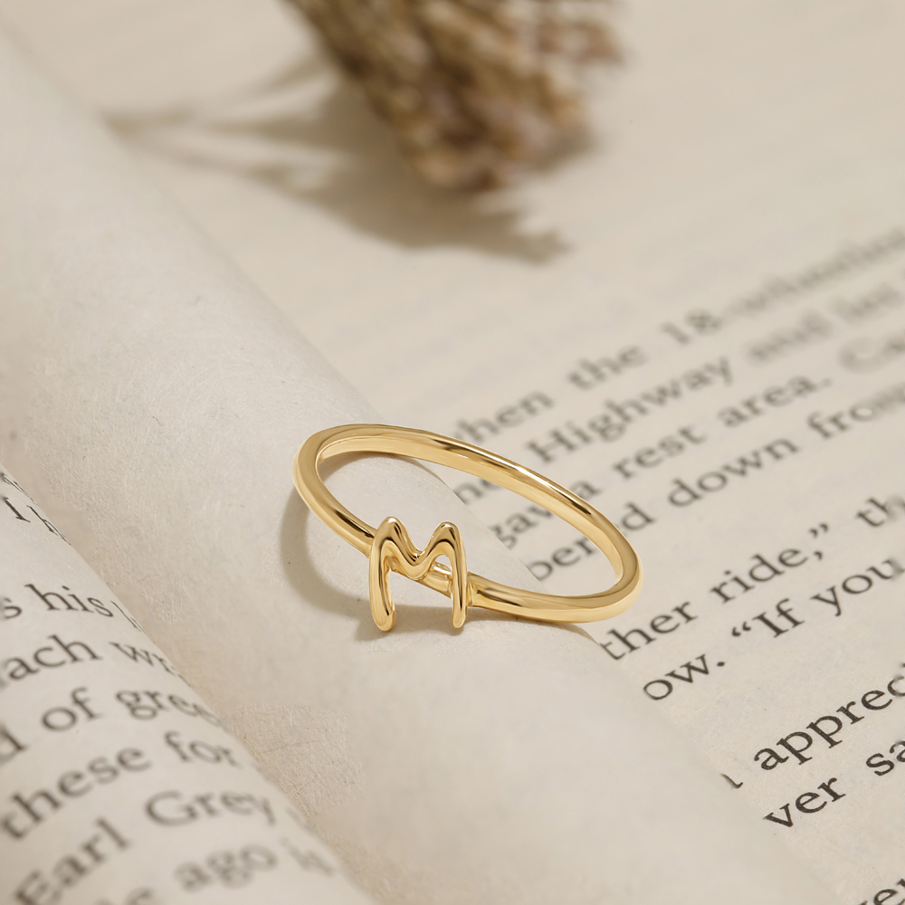 Letter M 14KT Yellow Gold Initial Ring,,hi-res image number null