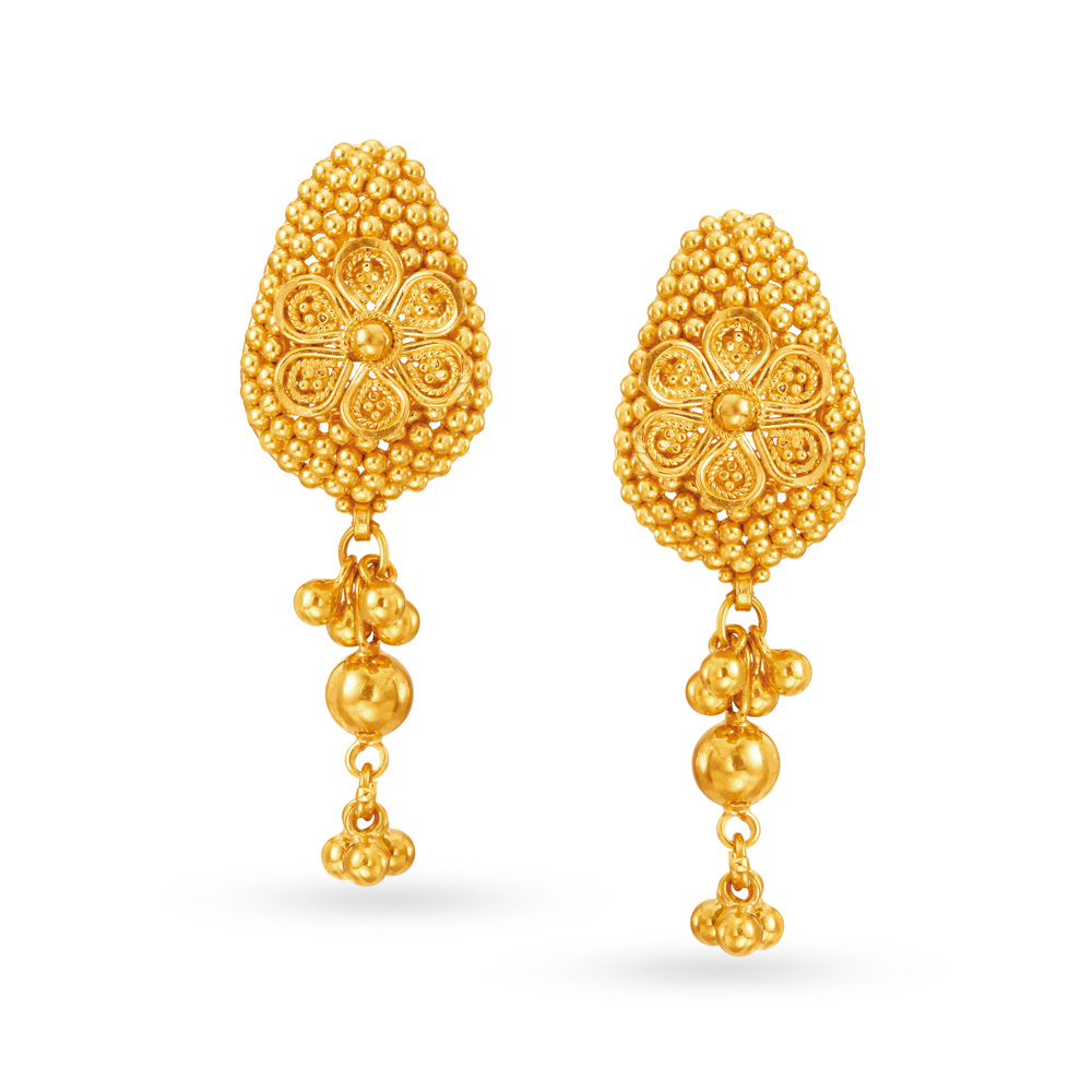 Captivating 22 Karat Yellow Gold Floral Drop Earrings