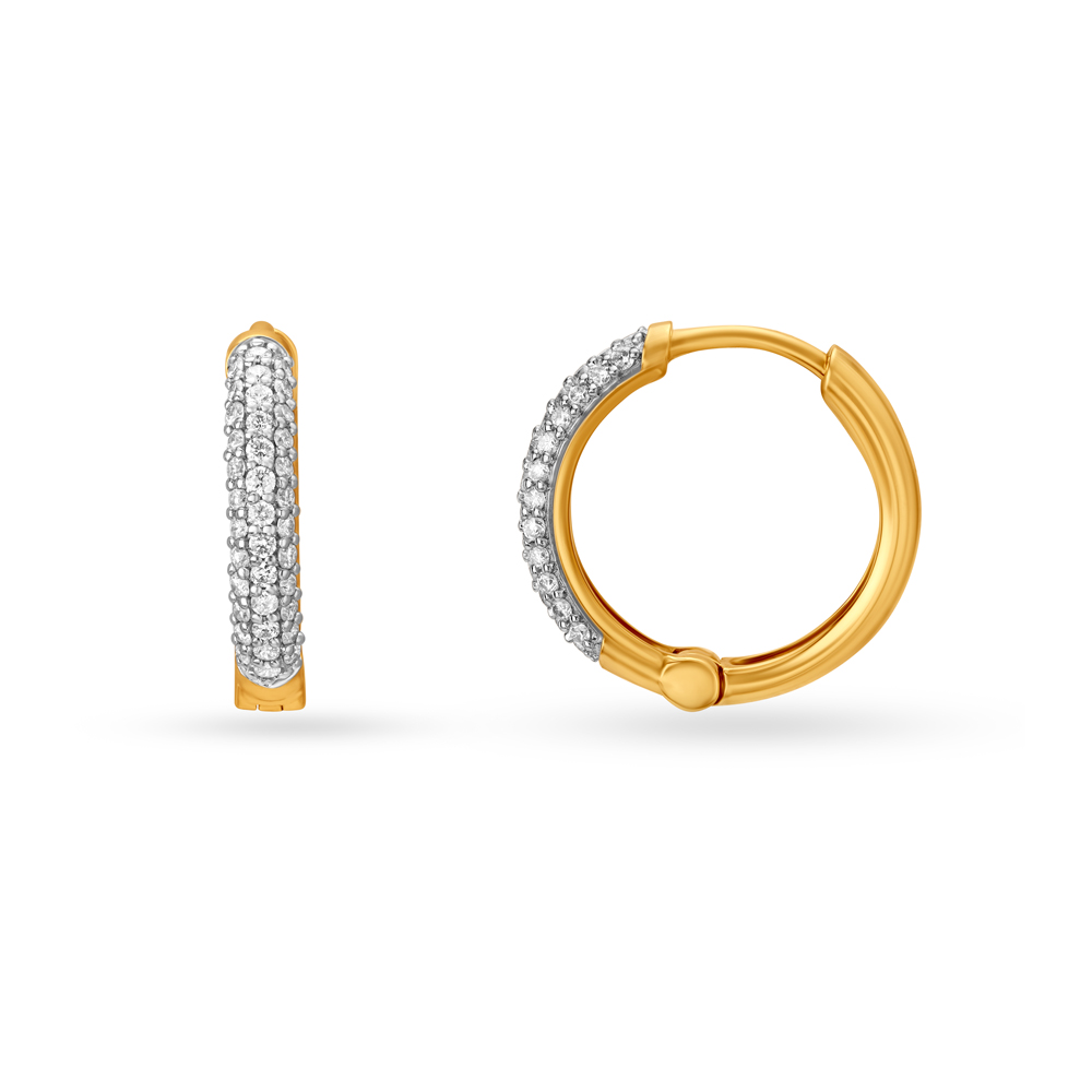 Simply Stunning 18KT Gold Diamond Hoop Earrings,,hi-res image number null
