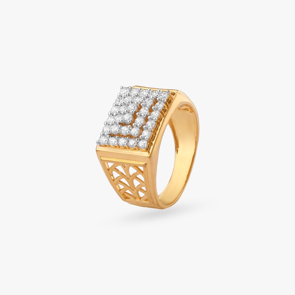 

Concentric Grid Gold Ring For Men