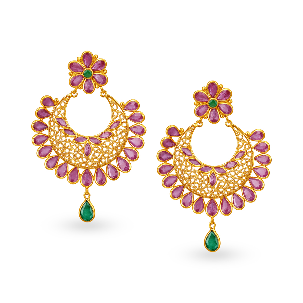 Buy First Quality White Stone Gold Plated Jhumkas Earrings Online