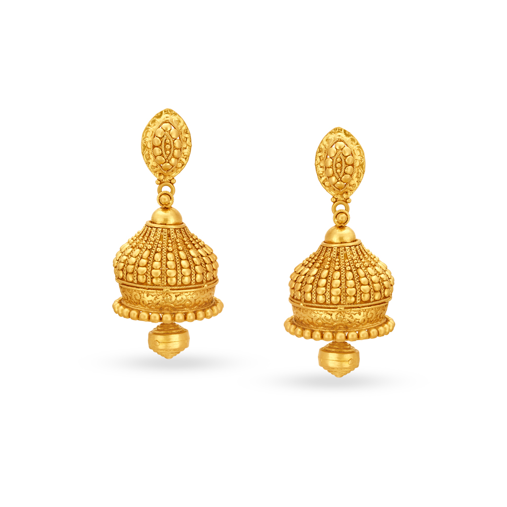 Opulent Rawa Work Gold Jhumkas,,hi-res image number null