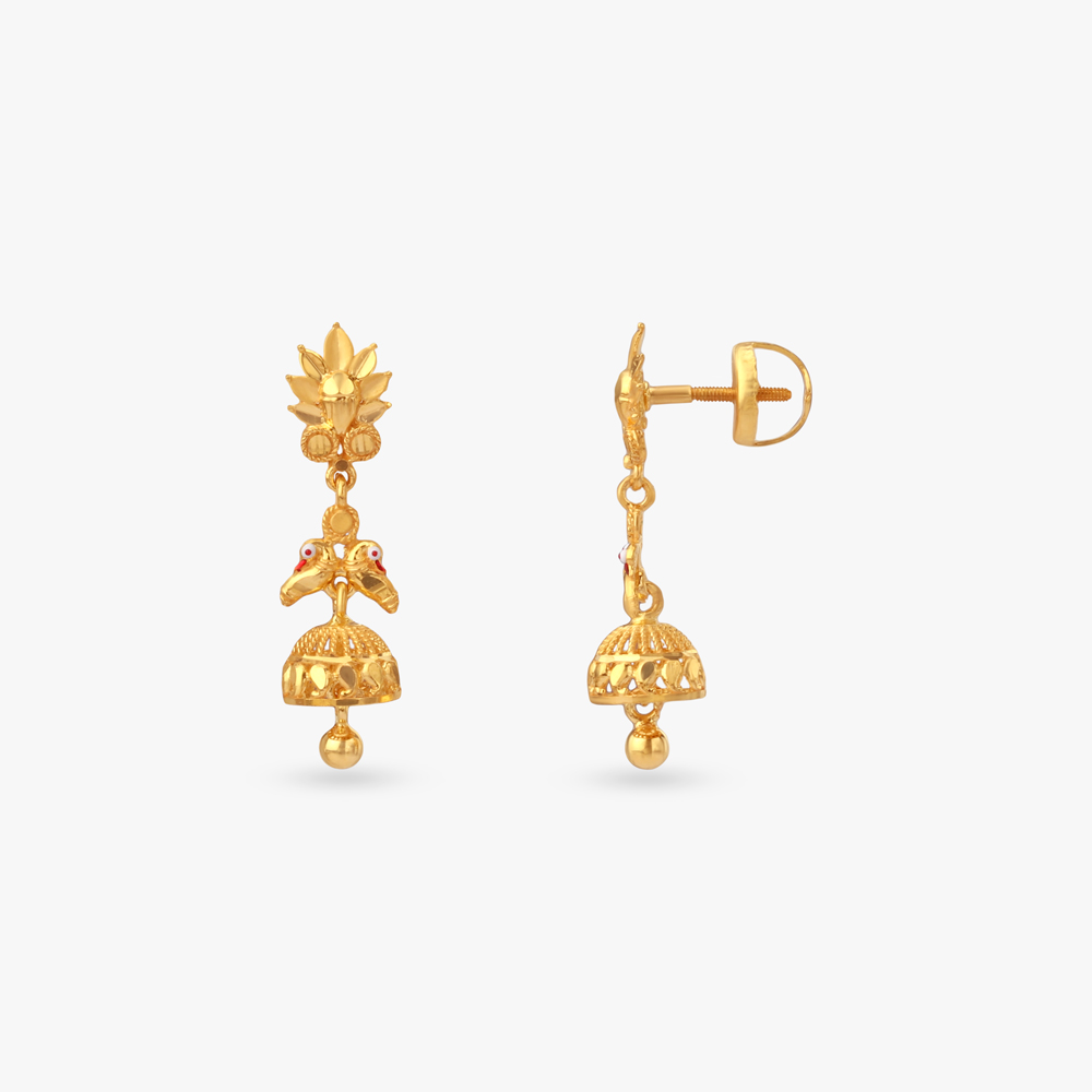 

Ornate Bloom Gold Jhumka Earrings