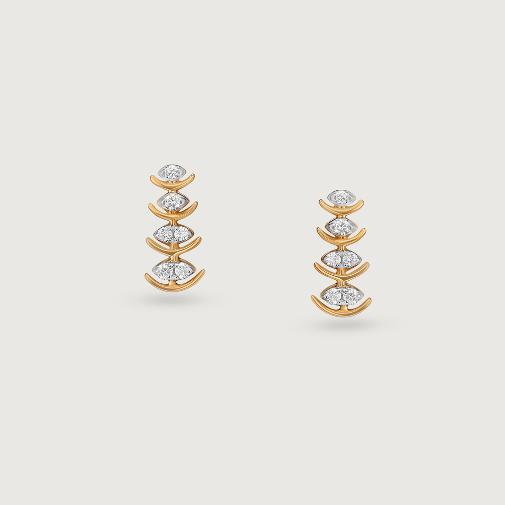Sparkling Ladder Gold & Diamond Stud Earrings,,hi-res image number null
