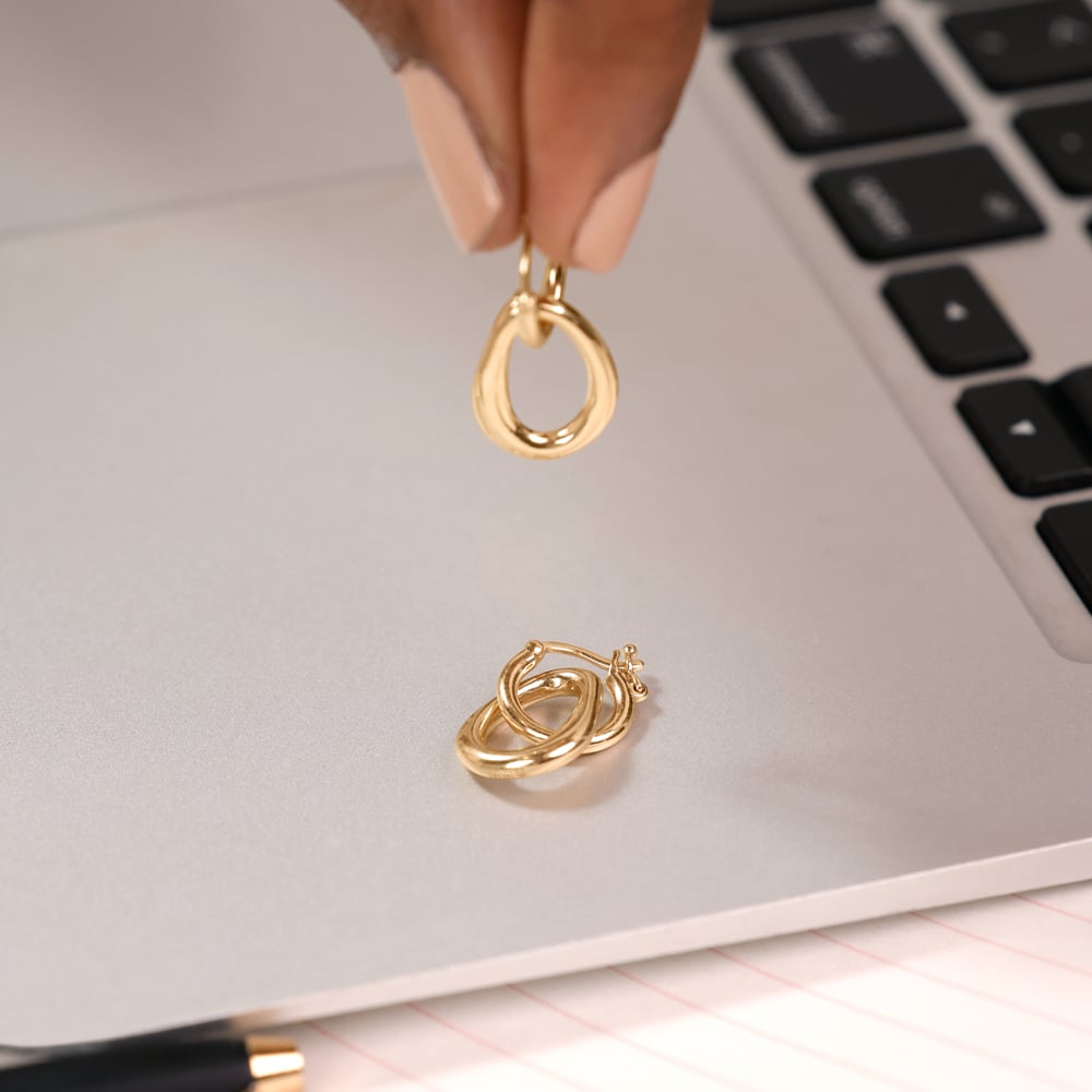 Fluid Drop Gold Hoop Earrings,,hi-res image number null