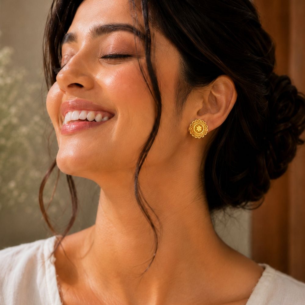Ornate Gold Stud Earrings,,hi-res image number null