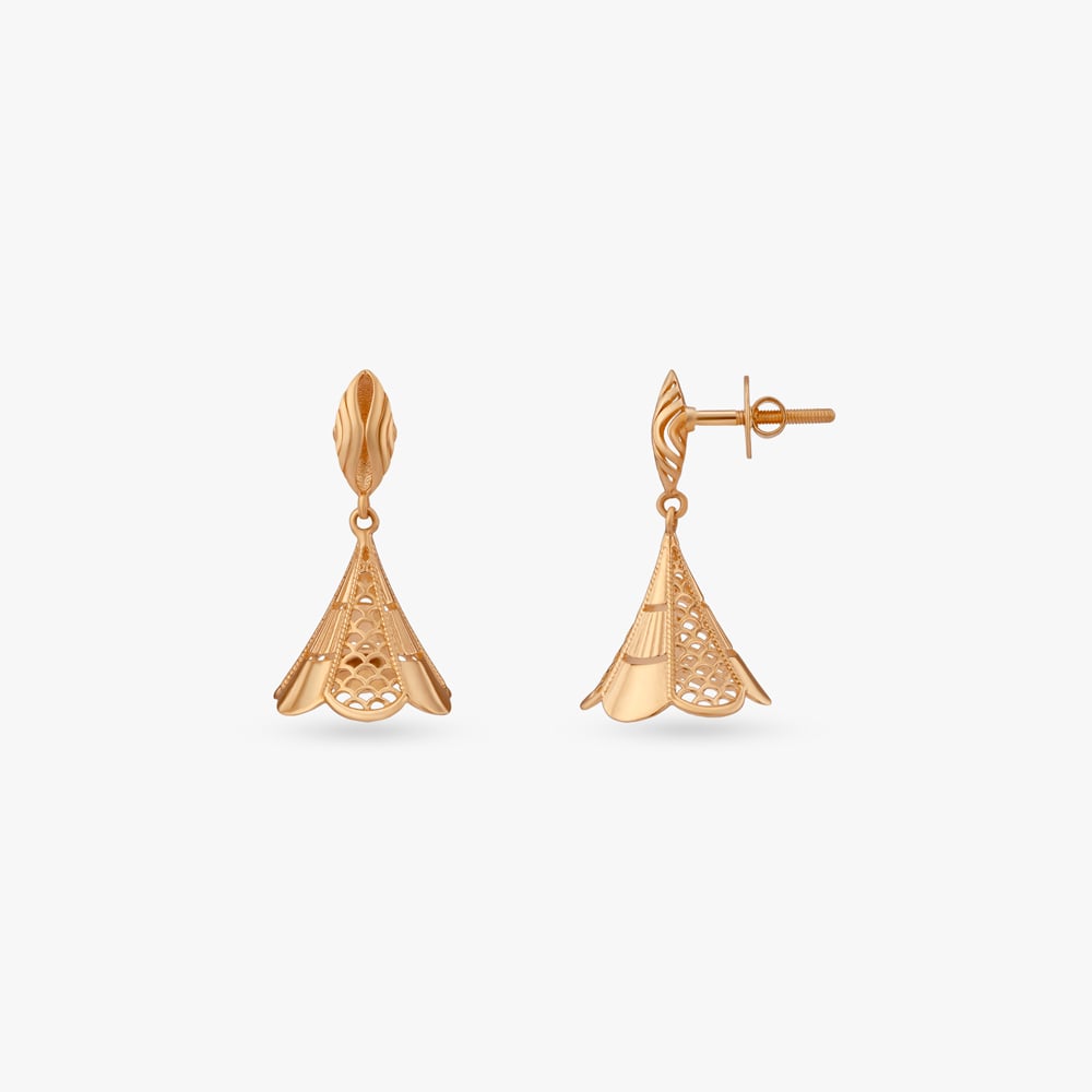 

Net Cascade Gold Jhumka Earrings
