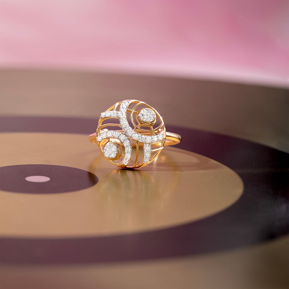 Laser Swirl Gold & Diamond Finger Ring,,hi-res image number null