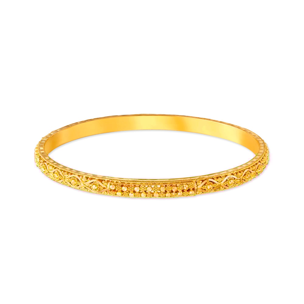 Detailed Rawa Work Floral Motif Gold Bangle,,hi-res image number null