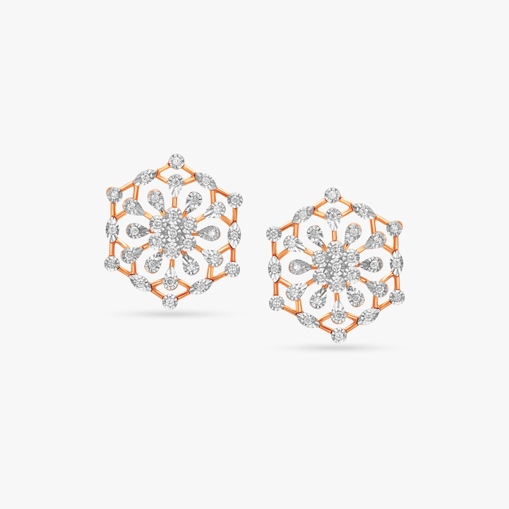 Hexagon Diamond Stud Earrings
