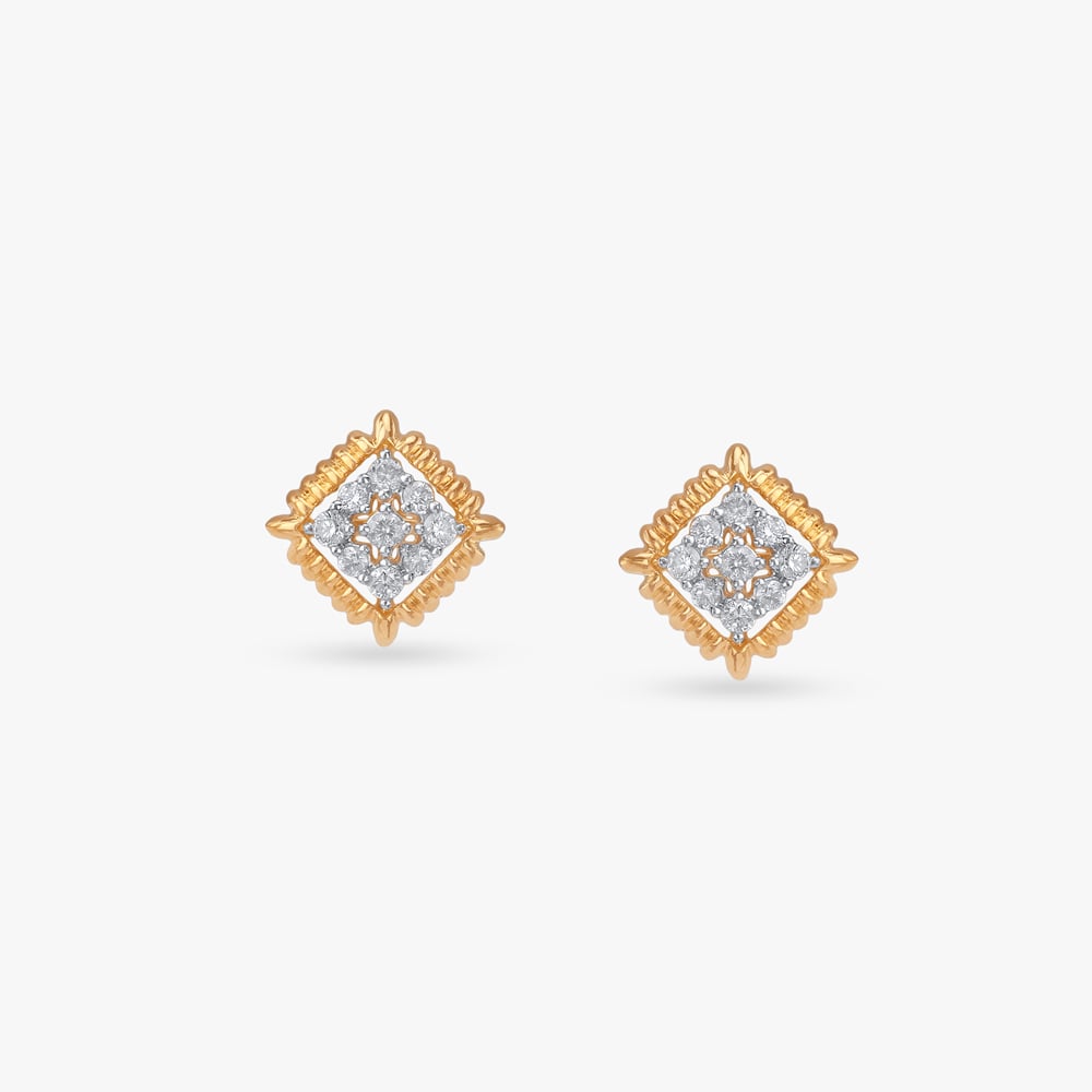 Textured Rim Diamond Stud Earrings,,hi-res image number null
