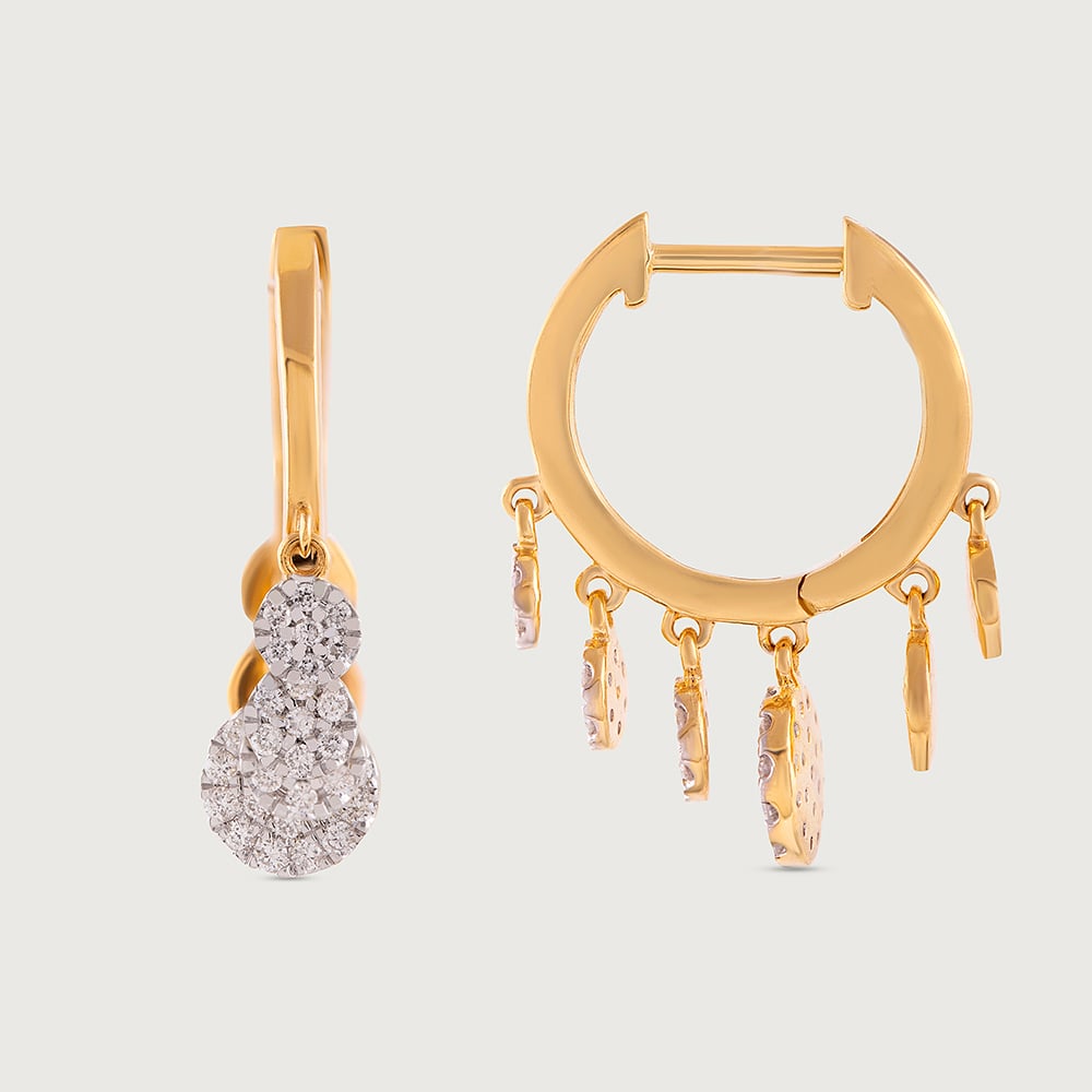 Dangle Charm Gold & Diamond Hoop Earrings,,hi-res image number null
