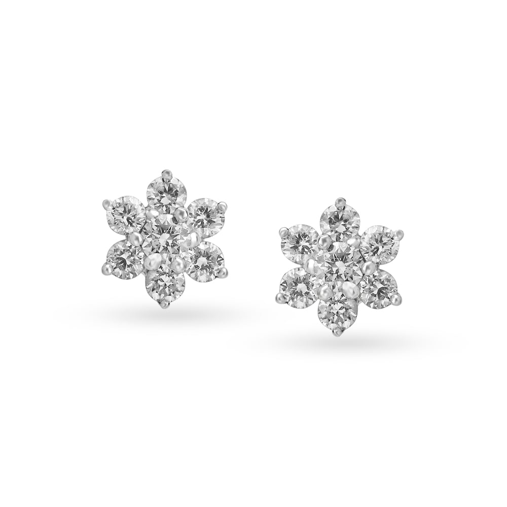 Floral Diamond Stud Earrings,,hi-res image number null