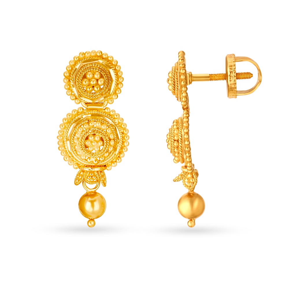 Lavish 22 Karat Gold Decorative Traditional Drop Earrings,,hi-res image number null