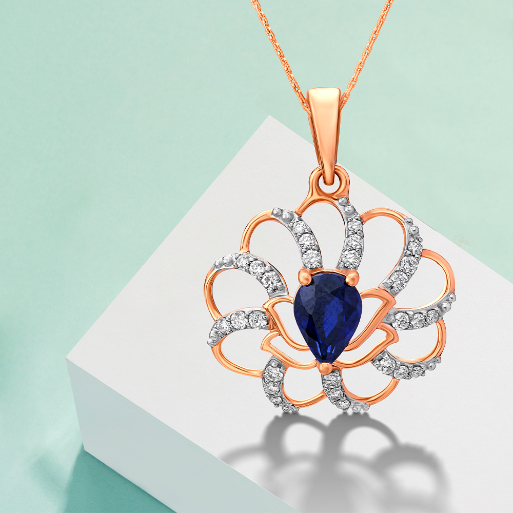Elegant 18 Karat Rose Gold And Diamond Lotus Pendant,,hi-res image number null