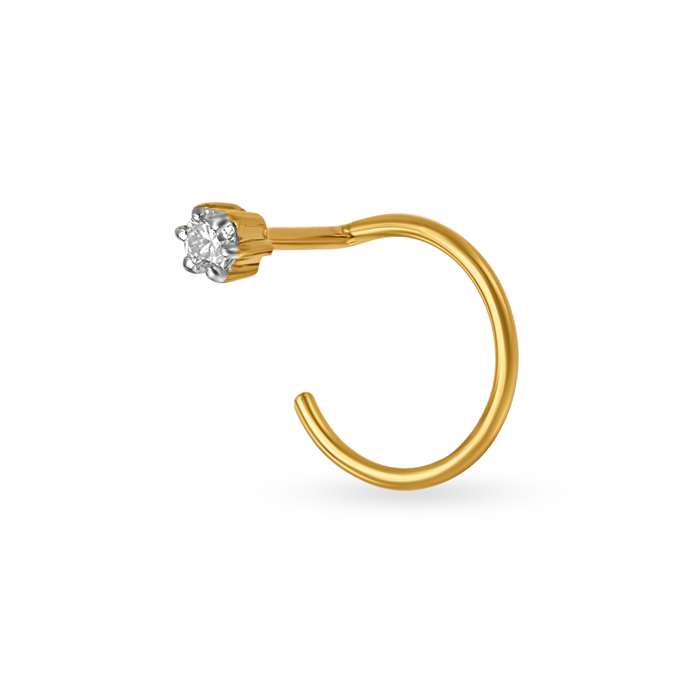Small Classic Gold and Diamond Nose Pin,,hi-res image number null