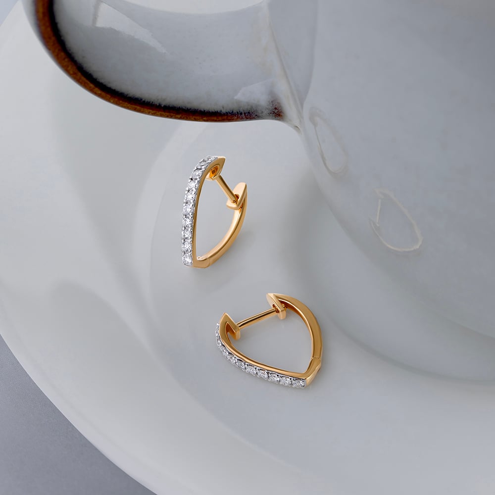 Sleek Edgy Gold & Diamond Hoop Earrings,,hi-res image number null
