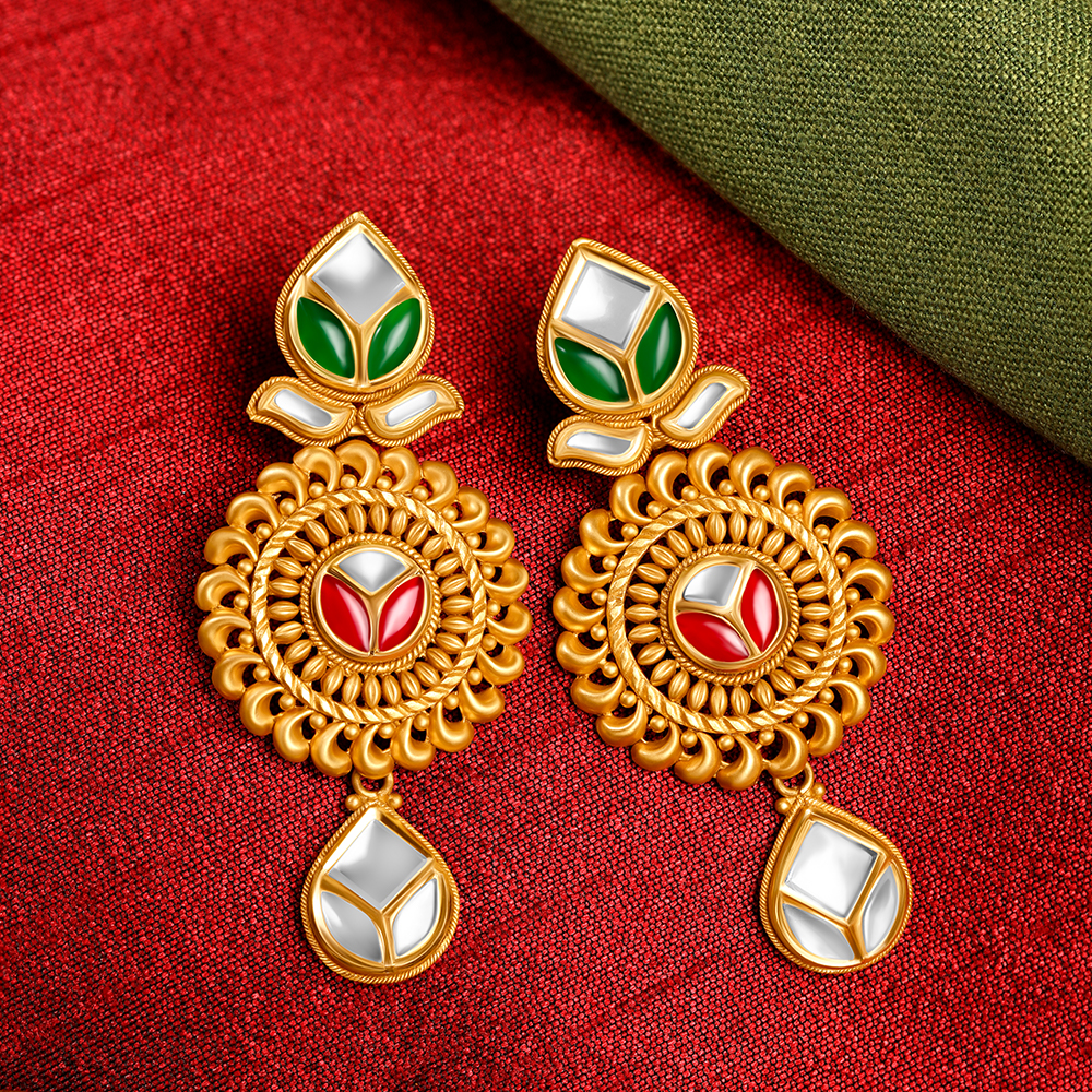 Gold Earrings Design From Tanishq Divyam Collections - South India Jewels | Gold  earrings designs, Tanishq jewellery, Gold round earrings