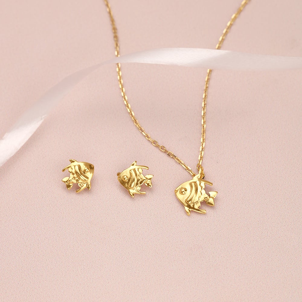 Golden Fish Charm 14Kt Gold Necklace Set,,hi-res image number null