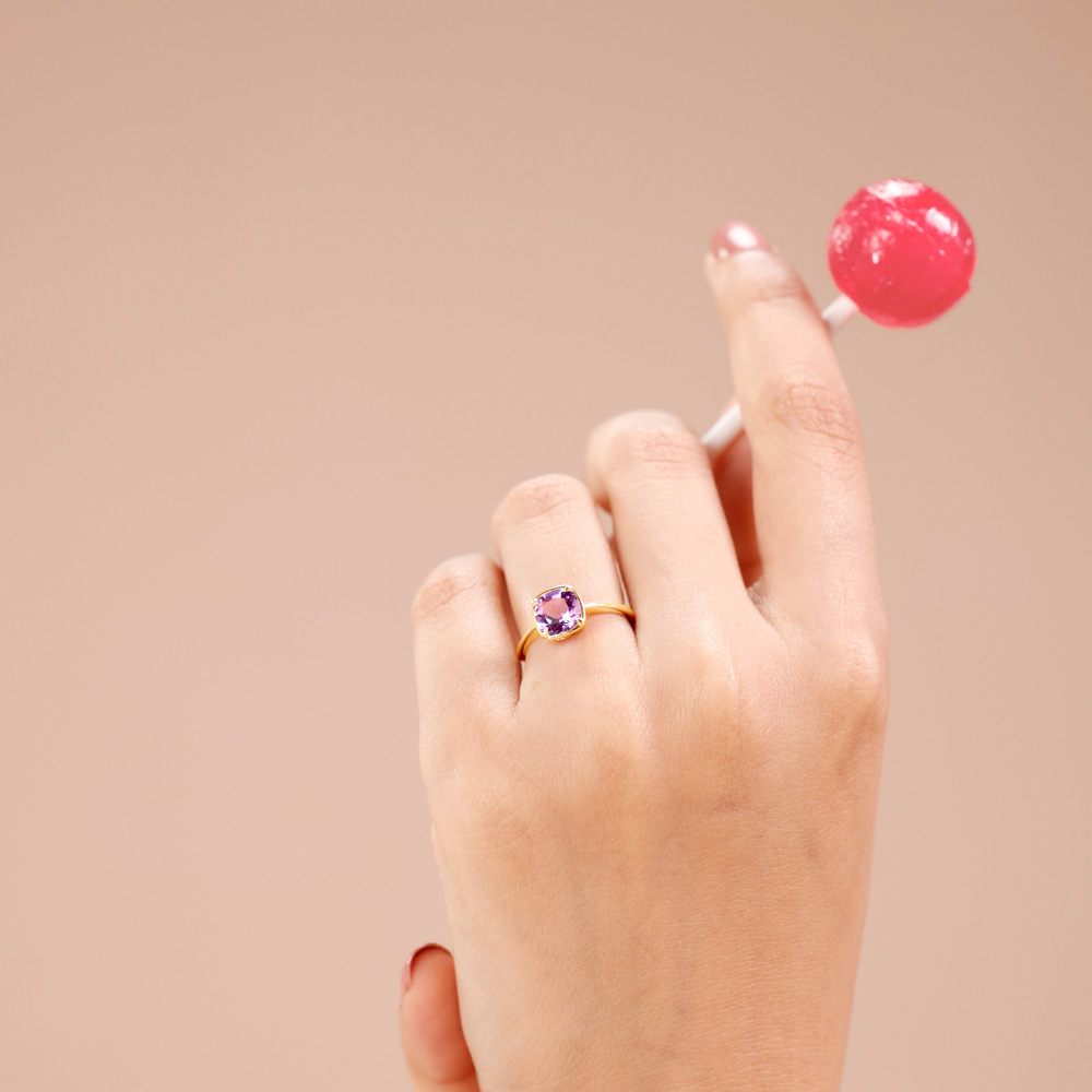 Graceful Contemporary Amethyst Gold Ring,,hi-res image number null