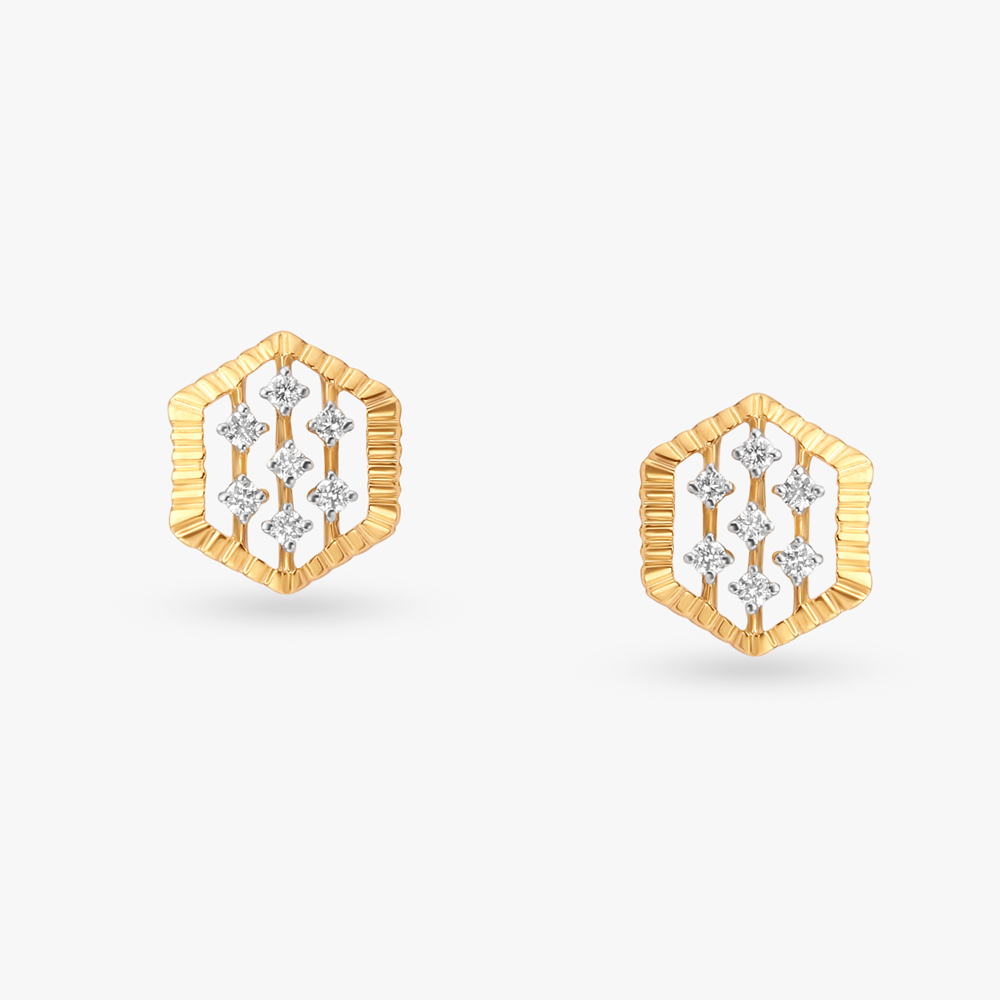 Geometric Glamour Diamond Stud Earrings,,hi-res image number null