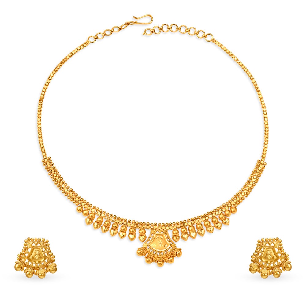 

Beautiful Yellow Gold Trapezoid Necklace and Earrings Set