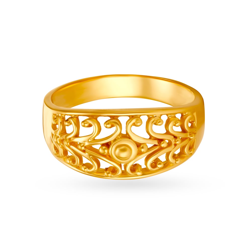 Ornamented 22 Karat Yellow Gold Jaali Patterned Finger Ring,,hi-res image number null