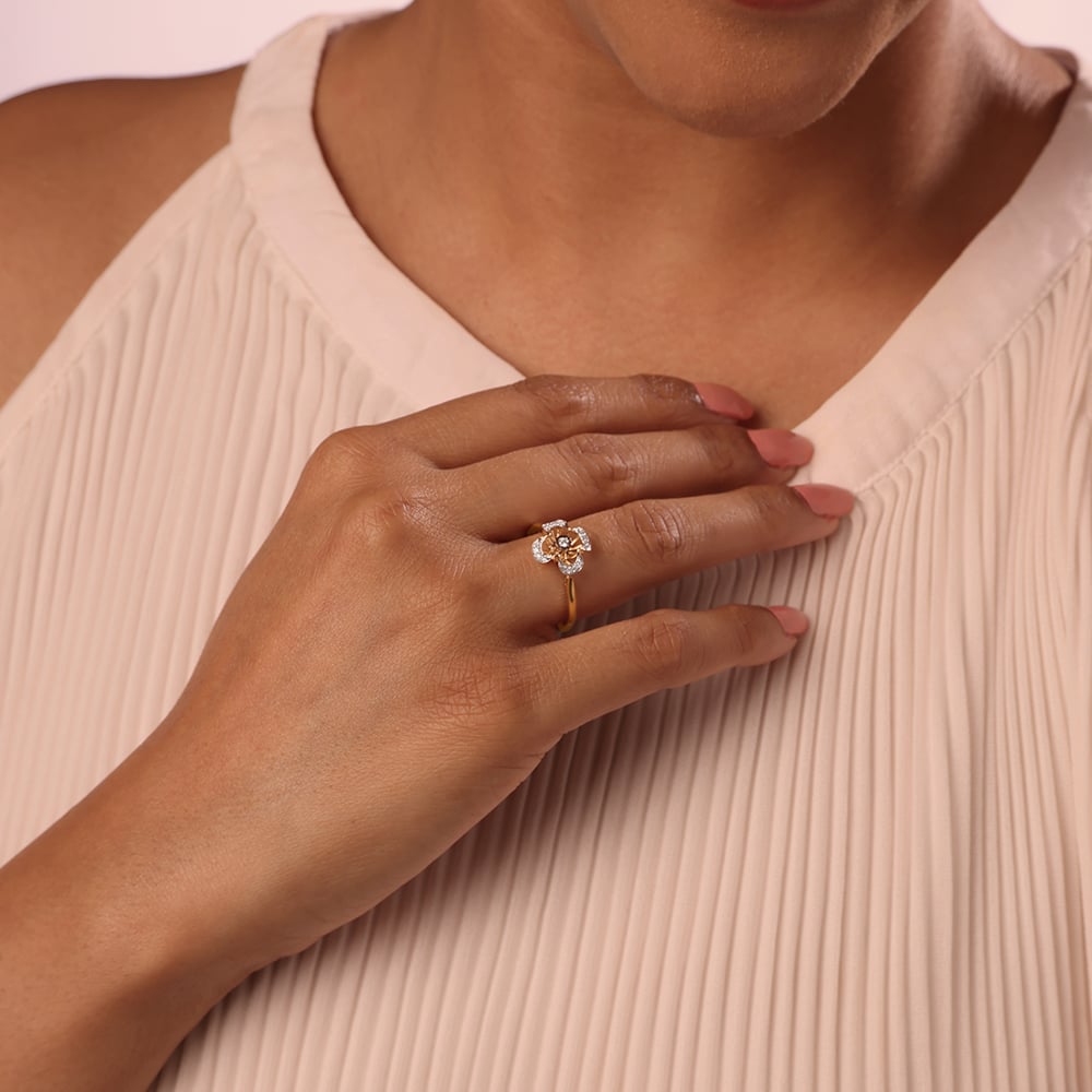 Sparkling Petals 14KT Gold & Diamond Finger Ring,,hi-res image number null