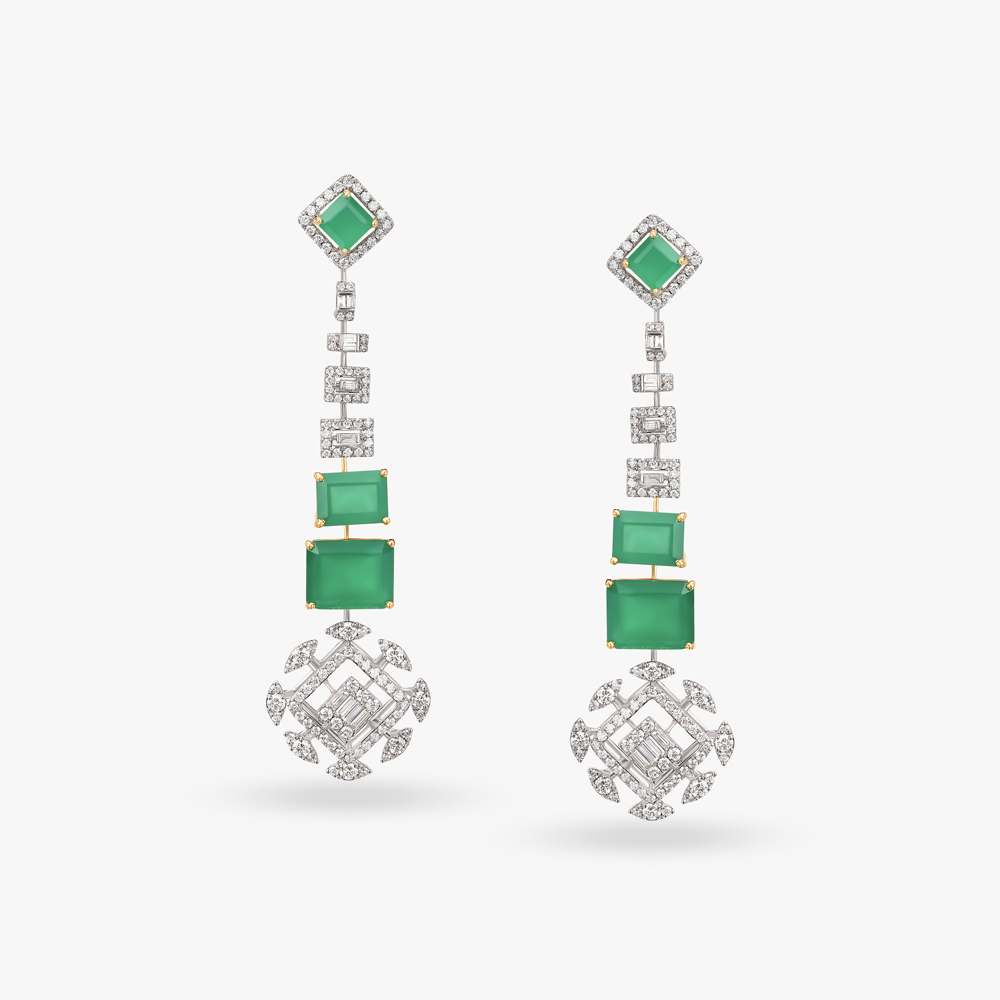 Cascading Diamond and Green Onyx Earrings