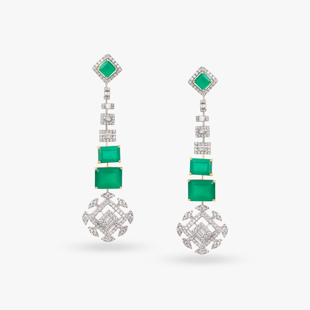 Cascading Diamond and Green Onyx Earrings,,hi-res image number null
