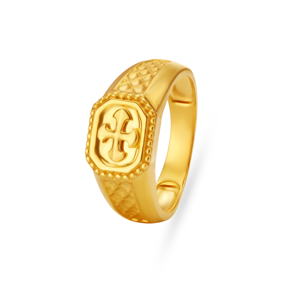 Cross Pattern Carved Gold Finger Ring For Men,,hi-res image number null