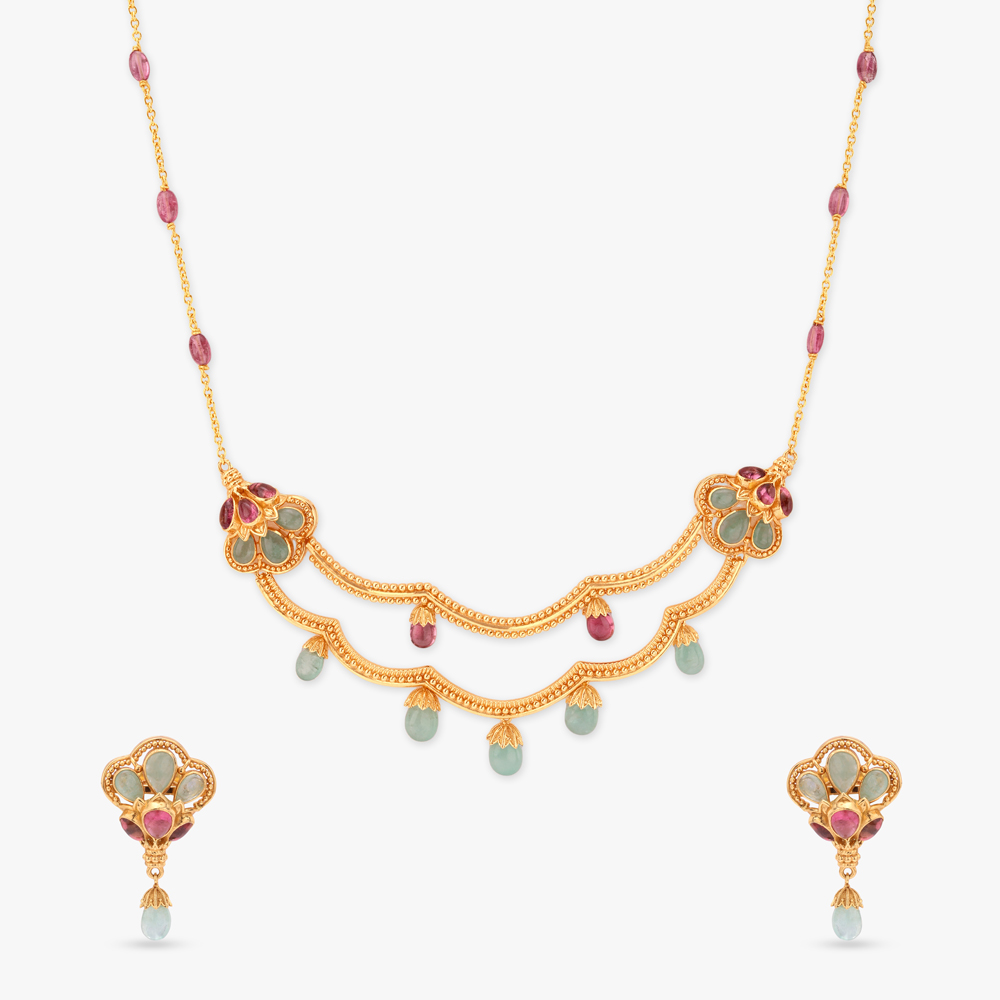 Floral Drape Gold Necklace Set,,hi-res image number null