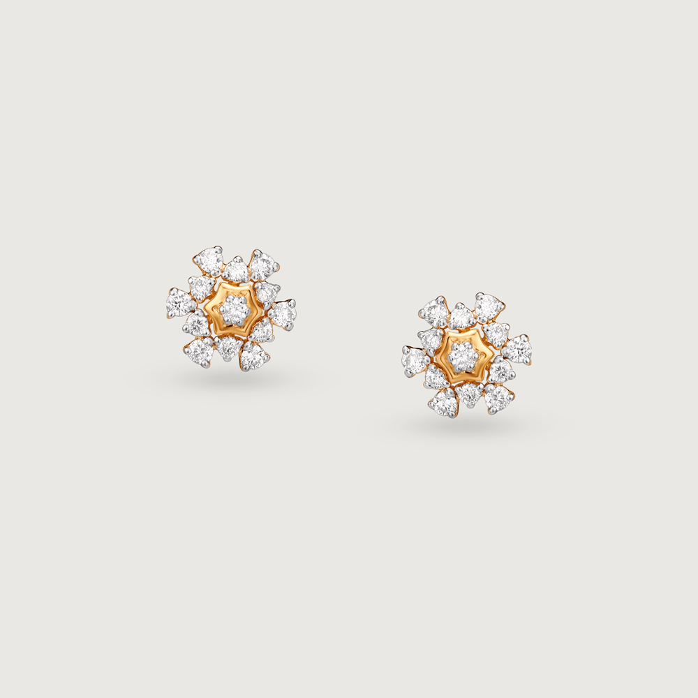 Gleaming Sunburst Gold & Diamond Stud Earrings,,hi-res image number null
