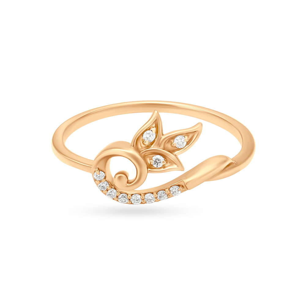 Floral Rose Gold and Diamond Finger Ring,,hi-res image number null