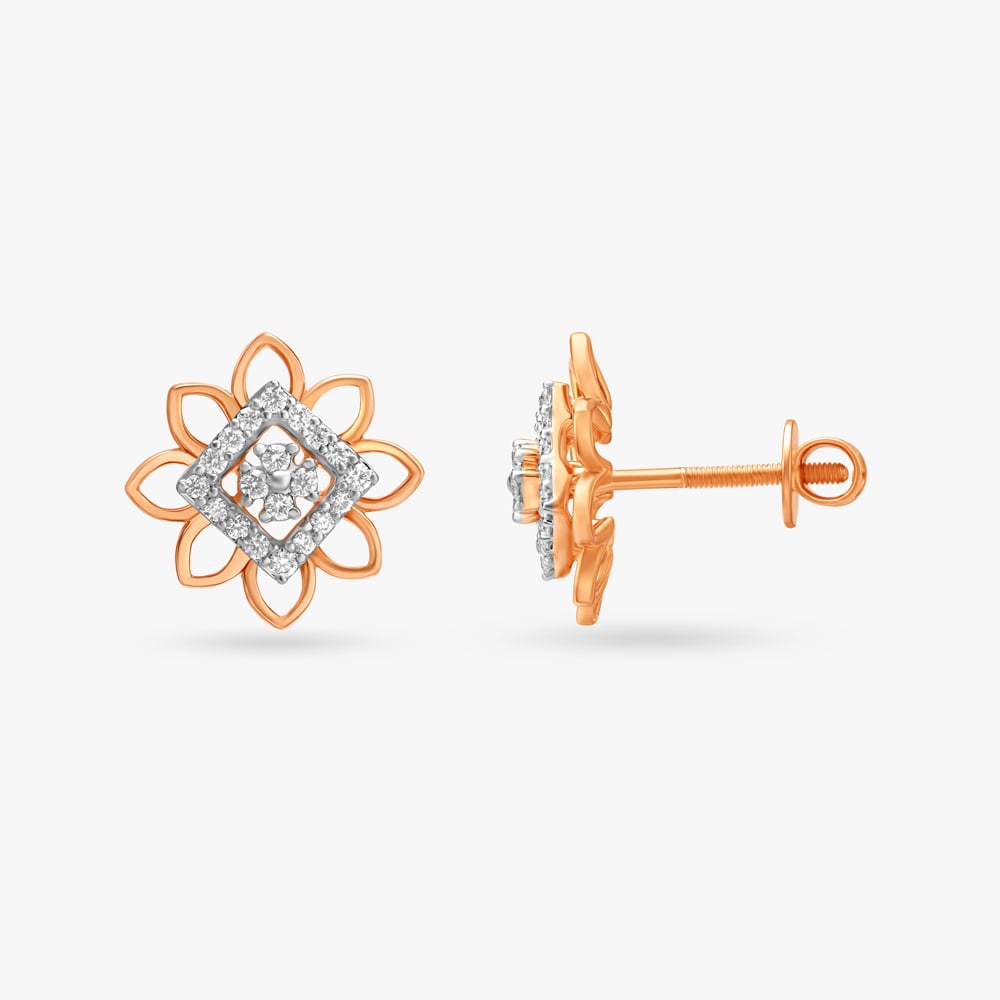 Stately Floral Diamond Stud Earrings,,hi-res image number null