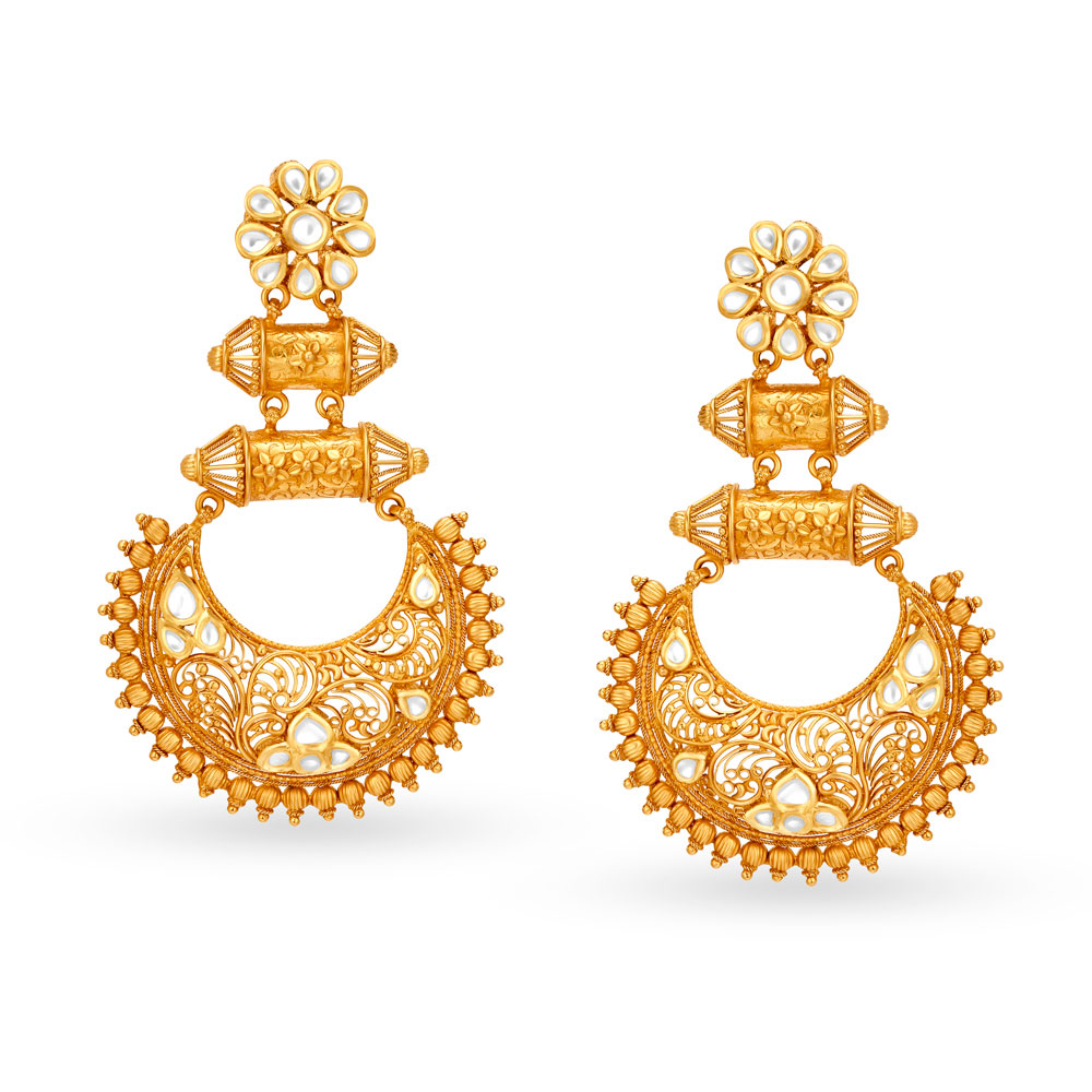 Antique Chand Bali Gold Drop Earrings,,hi-res image number null