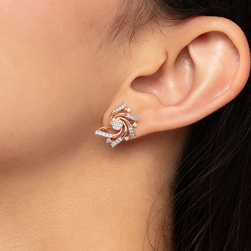 Whirling Glow Gold & Diamond Stud Earrings,,hi-res image number null