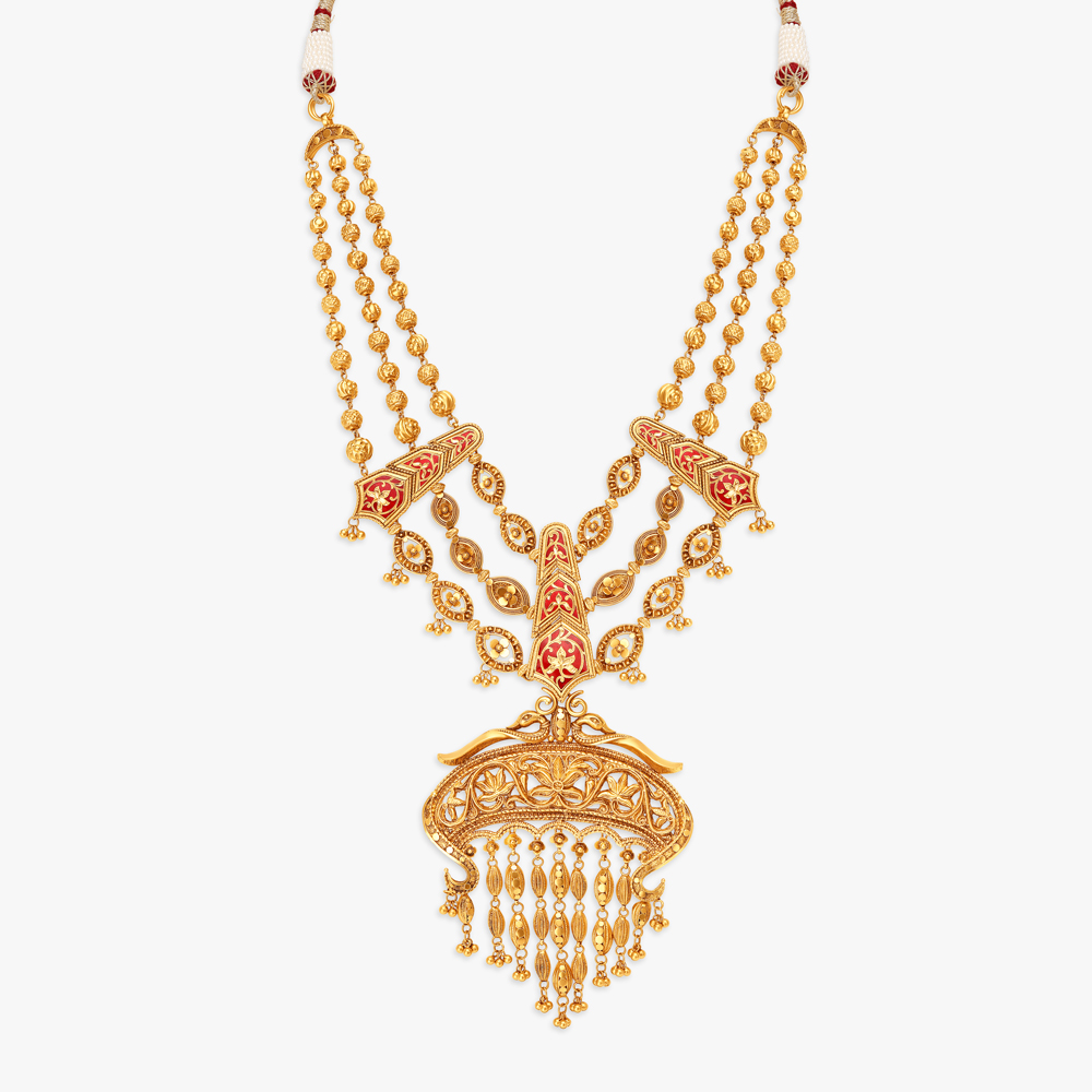 Layered Charm Necklace Set with Crimson Enamel Overlay,,hi-res image number null