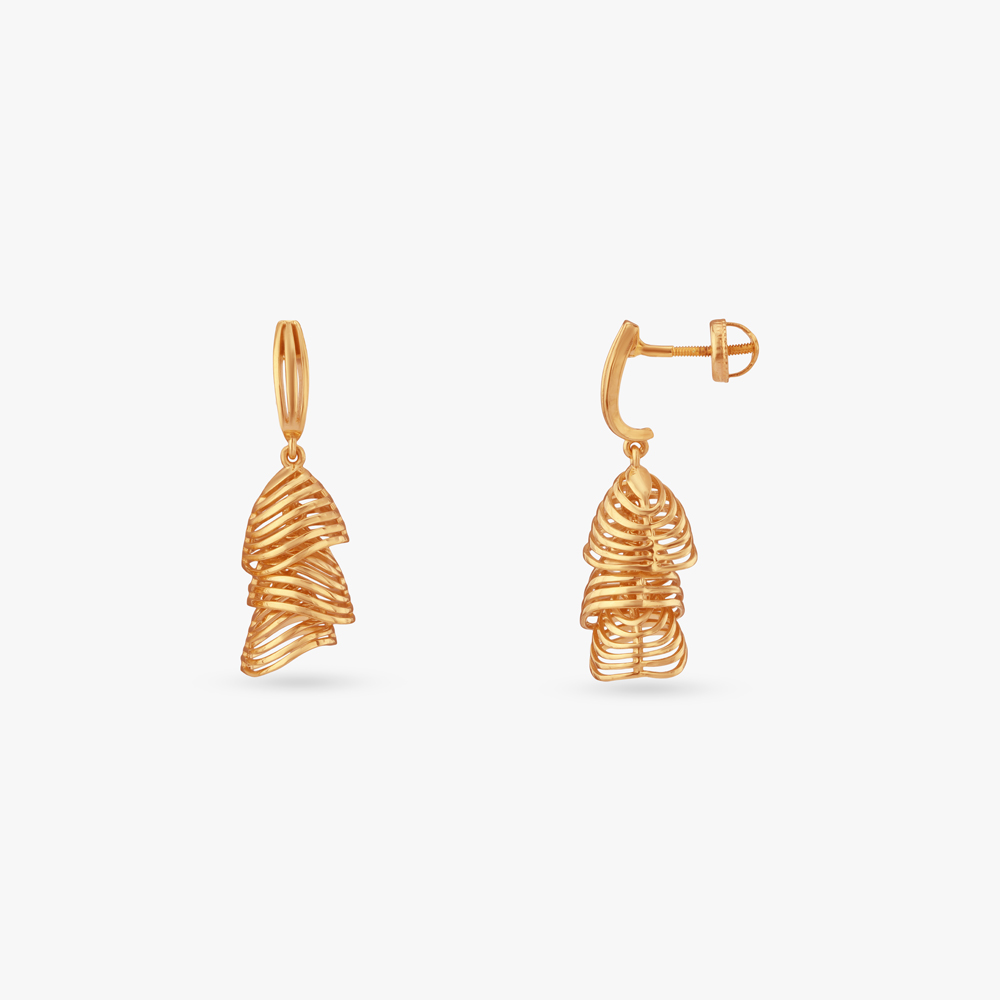 Tiered Wave Gold Drop Earrings,,hi-res image number null