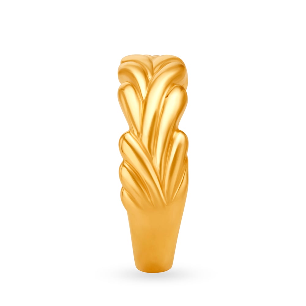 Classic 22 Karat Yellow Gold Leaf Patterned Finger Ring,,hi-res image number null